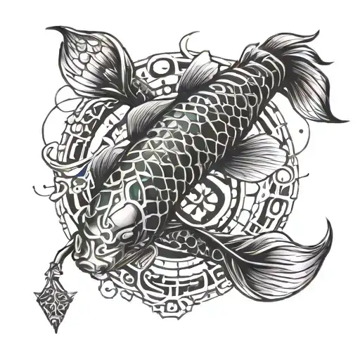 Koi fish with Zodiac symbol tattoo design idea
