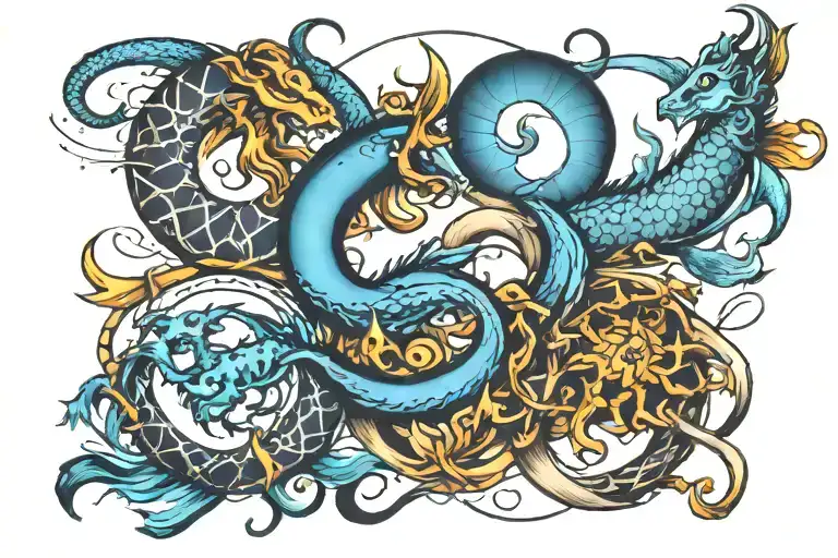 combine pisces Scorpio and Capricorn tattoo design idea