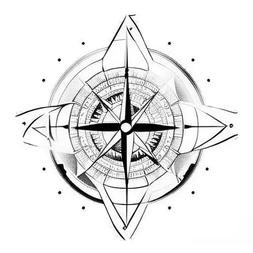 compass with clock and  tattoo design idea