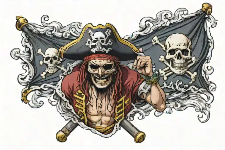 pirate one piece with 2g on their flag for a man's chest tattoo design idea