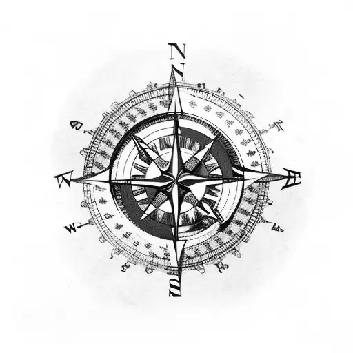 nautical compass and globe mixed tattoo design idea