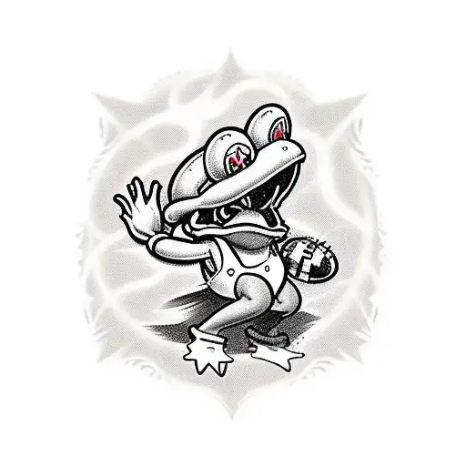 Toad from mario playing rugby tattoo design idea