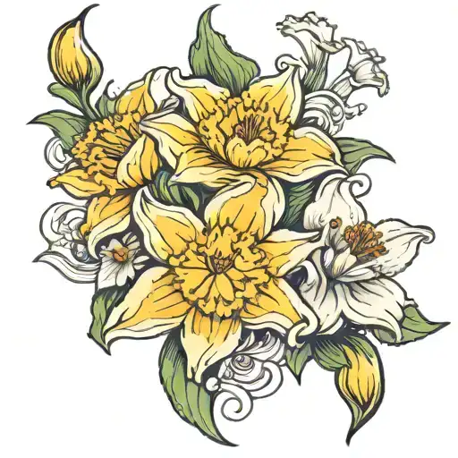 daffodil flowers with lily flower with water lily with narcissus flower tattoo design idea