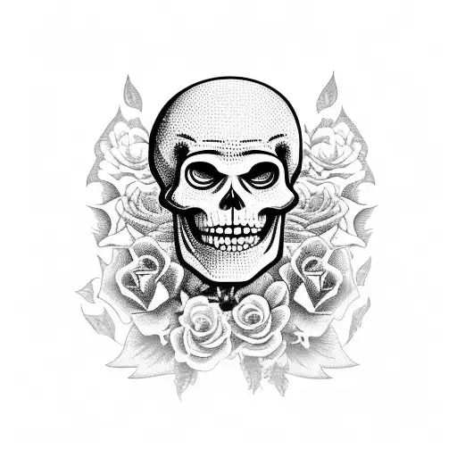 A Skeleton cowboy laughing surrounded by flowers in a traditional Mexican fashion  tattoo design idea