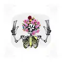 A Skeleton cowboy laughing surrounded by flowers in a traditional Mexican fashion  tattoo design idea