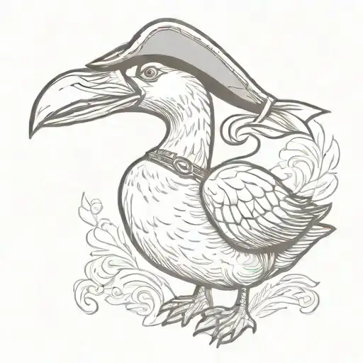 a goose wearing a pirate hat dressed like captain morgan  tattoo design idea