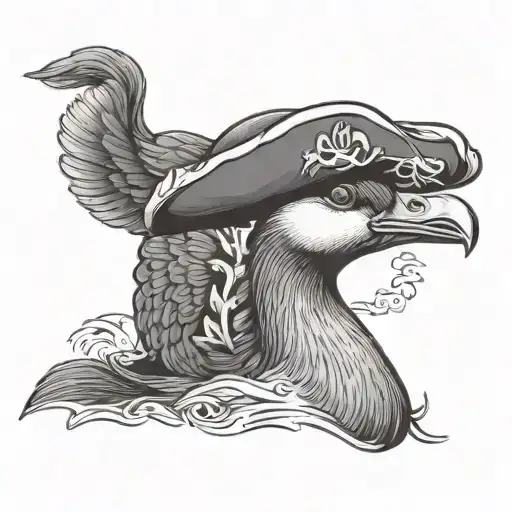 a goose wearing a pirate hat dressed like captain morgan  tattoo design idea