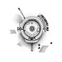 A typewriter surrounded by coffee beans and birds flying above it tattoo design idea