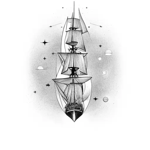 a tall ship on the seas sailing to the stars and heavens tattoo design idea