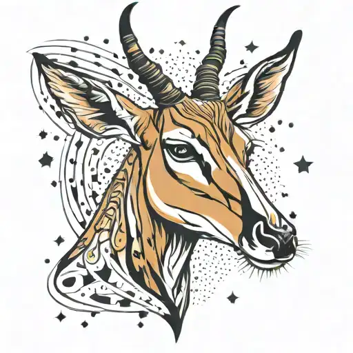 impala animal face with stars forming tattoo design idea