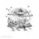 A gothic California beach scene with rain clouds tattoo design idea