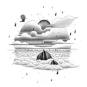 A gothic California beach scene with rain clouds tattoo design idea