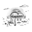 A gothic California beach scene with rain clouds tattoo design idea