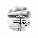 A gothic California beach scene with rain clouds tattoo design idea