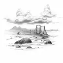 A gothic California beach scene with rain clouds tattoo design idea