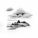 A gothic California beach scene with rain clouds tattoo design idea