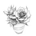 Traditional "Man Playing piano Flowers"  tattoo design idea