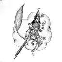 shiva's trident and Hanuman's gada and Krishna' peacock Feather  tattoo design idea