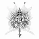 Combination of all the Astras of Hindu deities specially shiva's trident Hanuman's gada Krishna's peacock Feather on for tattoo design idea