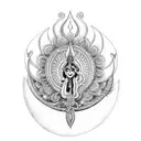 Combination of all the Astras of Hindu deities specially shiva's trident Hanuman's gada Krishna's peacock Feather on for tattoo design idea