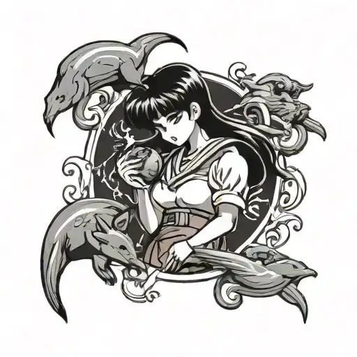 sailor mars from manga. holding a seal scroll with 悪霊退散 written on it.  tattoo design idea