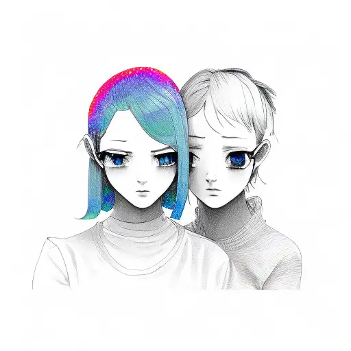 lesbian couple and rainbow colors tattoo design idea