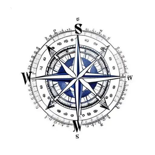 Compass pointing north west with ship wheel feature and nautical features tattoo design idea