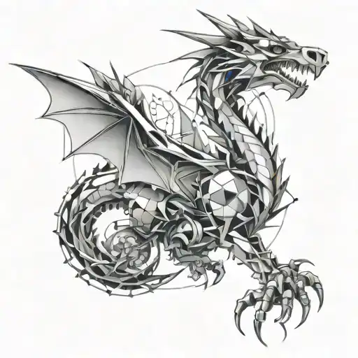 Mechanical dragon flying tattoo design idea