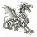 Mechanical dragon flying tattoo design idea