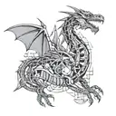 Mechanical dragon flying tattoo design idea