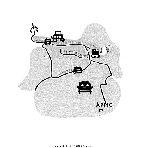 A roadtrip map with music notes as landmarks tattoo design idea