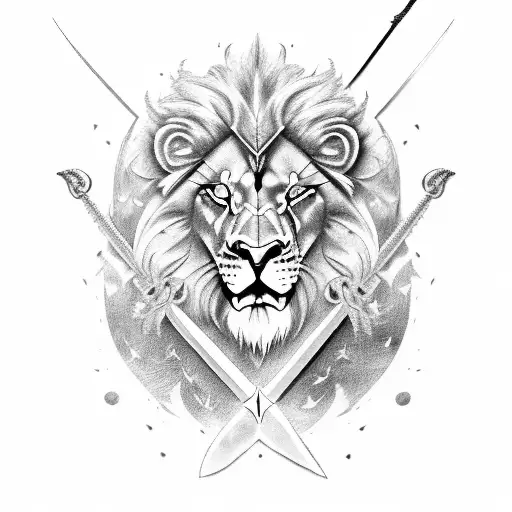 sword with lion and wolf comming out  tattoo design idea
