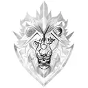sword with lion and wolf comming out  tattoo design idea