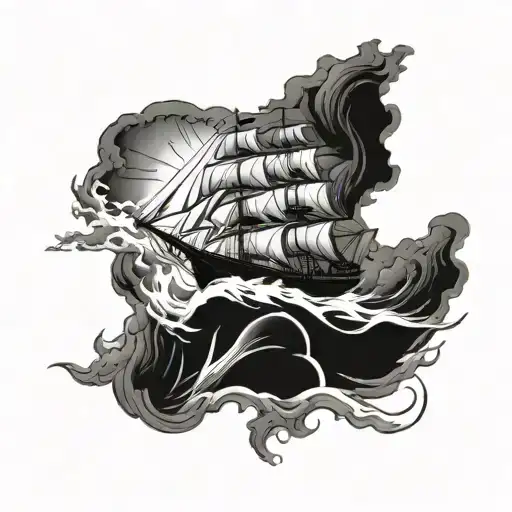 ghost ship sailing through stormy tattoo design idea