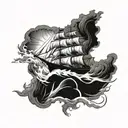 ghost ship sailing through stormy tattoo design idea