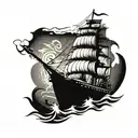ghost ship sailing through stormy tattoo design idea