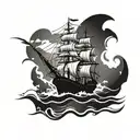 ghost ship sailing through stormy tattoo design idea