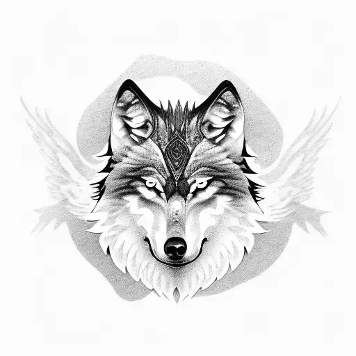 Wolf and eagle combination black and white tattoo tattoo design idea