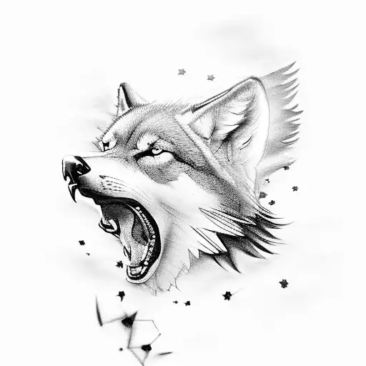 Design a black-grey tattoo featuring a wolf (kurt) and an eagle (kartal) in flight, symbolizing the pursuit of freedom and ambition. tattoo design idea