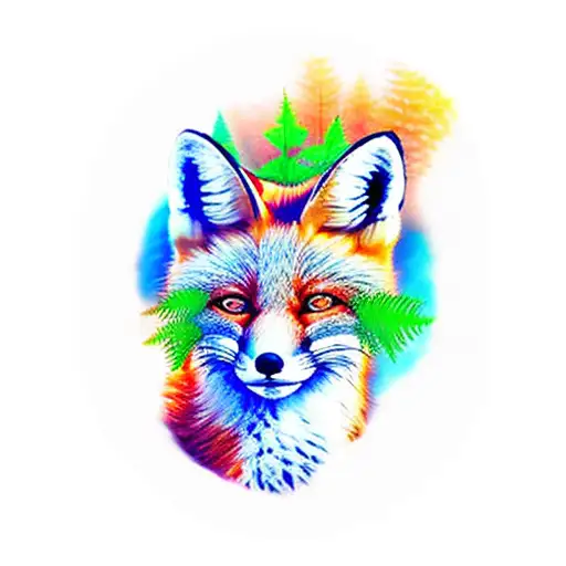 realistic red fox melts into peaceful forest with ferns tattoo design idea
