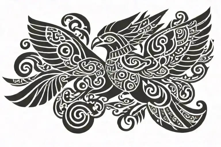 Aztec bird flying tattoo design idea