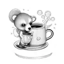 small girl bear sitting drinking coffee from a mug tattoo design idea