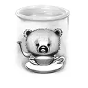small girl bear sitting drinking coffee from a mug tattoo design idea
