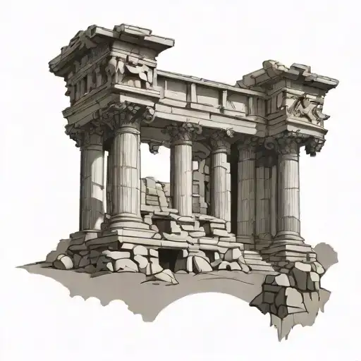 roman ruins transformed into a military tattoo design idea