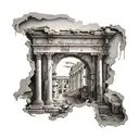 roman ruins transformed into a military tattoo design idea