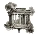 roman ruins transformed into a military tattoo design idea