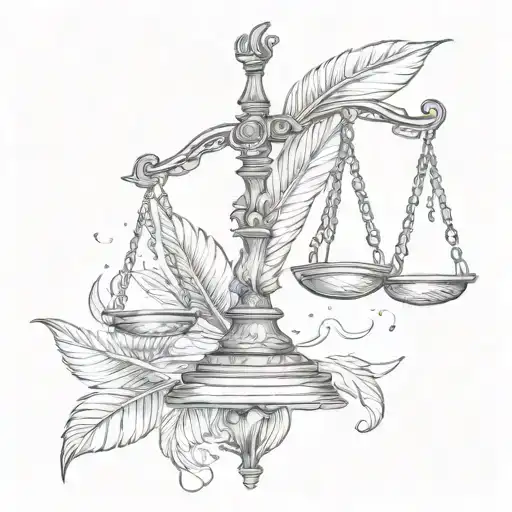 scales of justice with feather tattoo design idea
