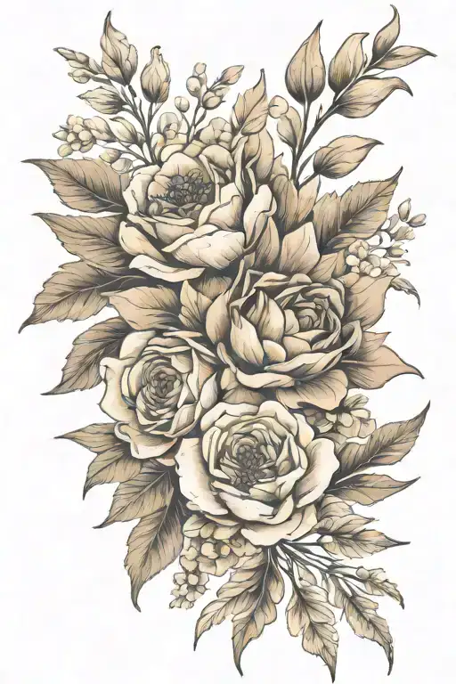 Suggestions for a medium to small left arm wrist band tattoo design of Heritage flower bouquet for a light caramel-wheat tattoo design idea