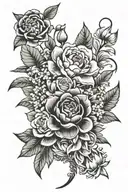 A Heritage Flower bouquet (a zodiac Cancer, young, ethnic female American of African, Indigenous and European descent)  tattoo design idea