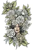 A Heritage Flower bouquet (a zodiac Cancer, young, ethnic female American of African, Indigenous and European descent)  tattoo design idea